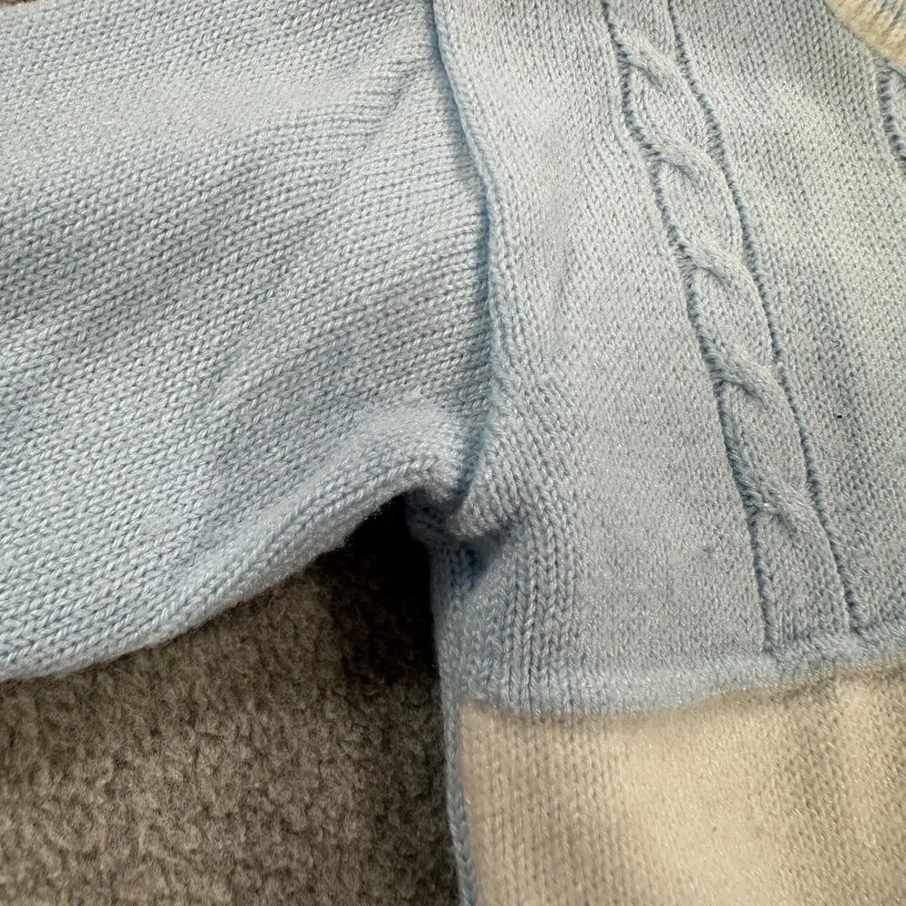 Small Steps Teddy Bear Sweater Baby Boy 3/6 Month Vintage Blue/White Knit Button